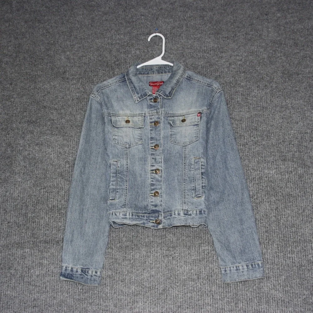 Southpole Juniors‎ Denim Jacket Light Wash Classic Button Front Size L